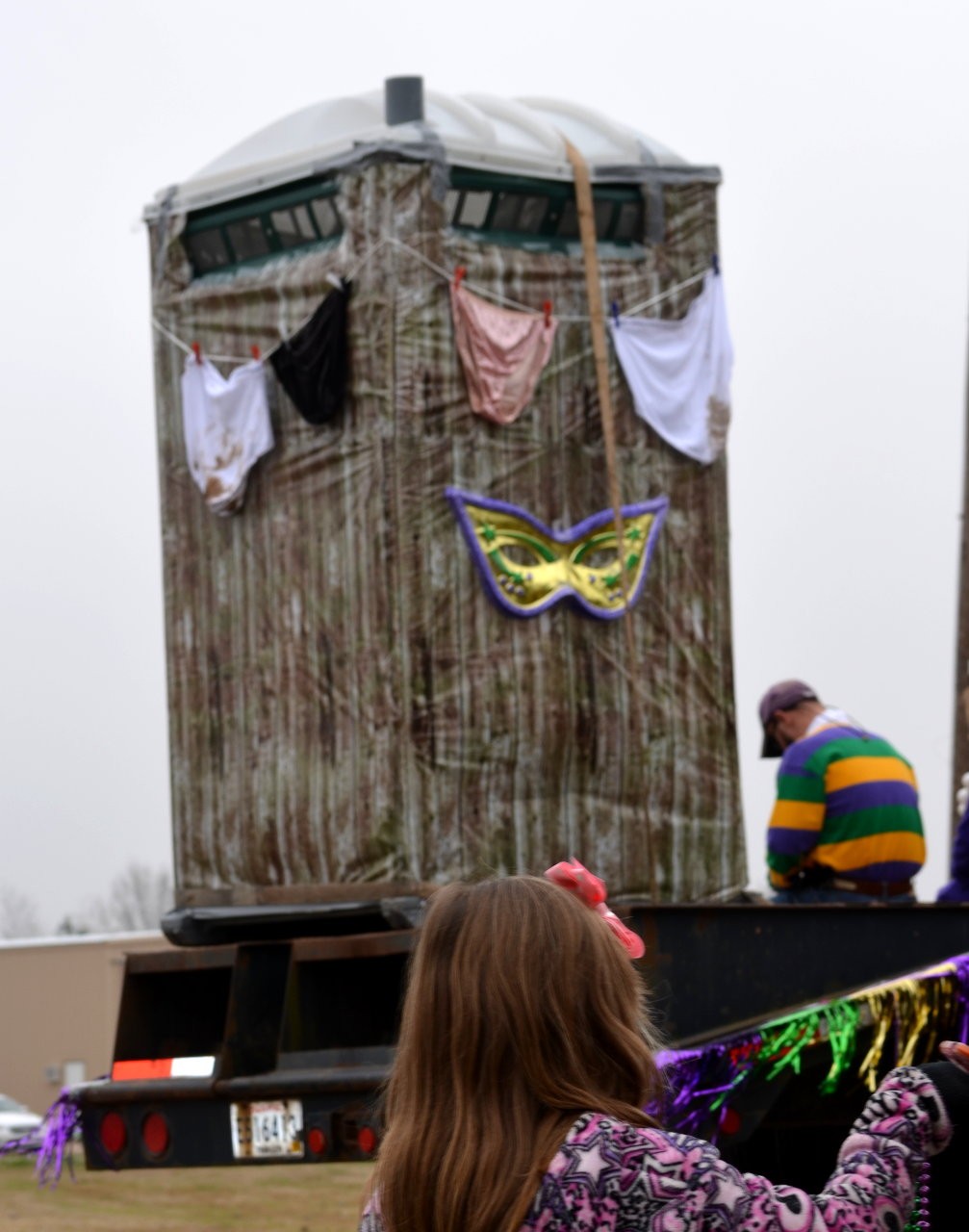 Every wagon and float was equipped with a porta-potty.  The decor on this one made me laugh!